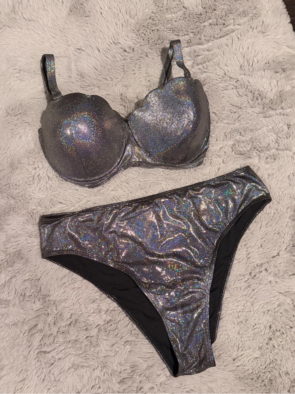 SHEIN Holographic Silver Shimmer Bikini